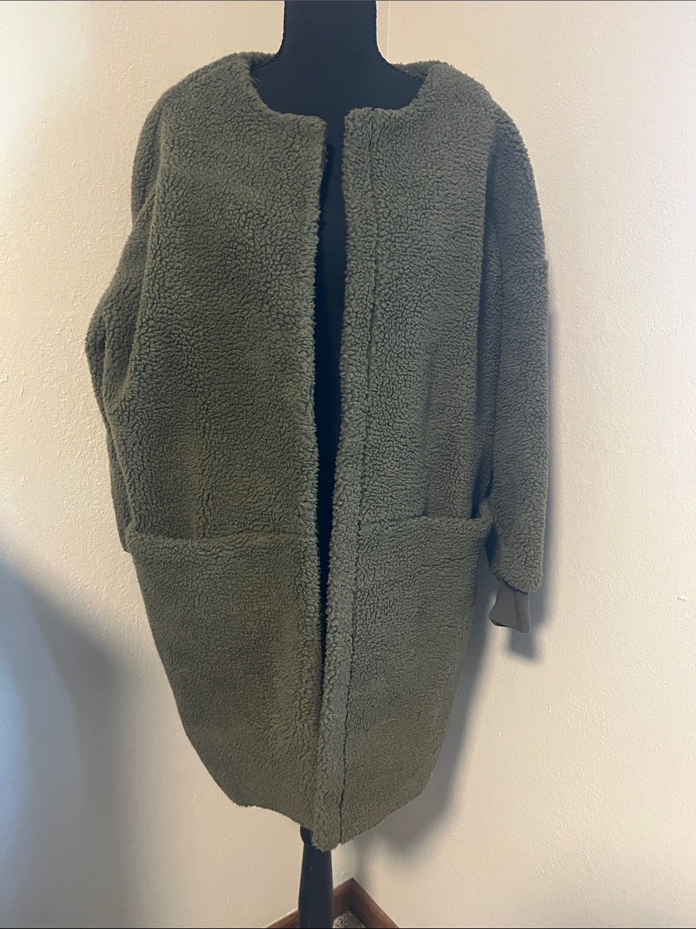 Madewell Bonded Sherpa Cocoon Coat Olive Green-Small
